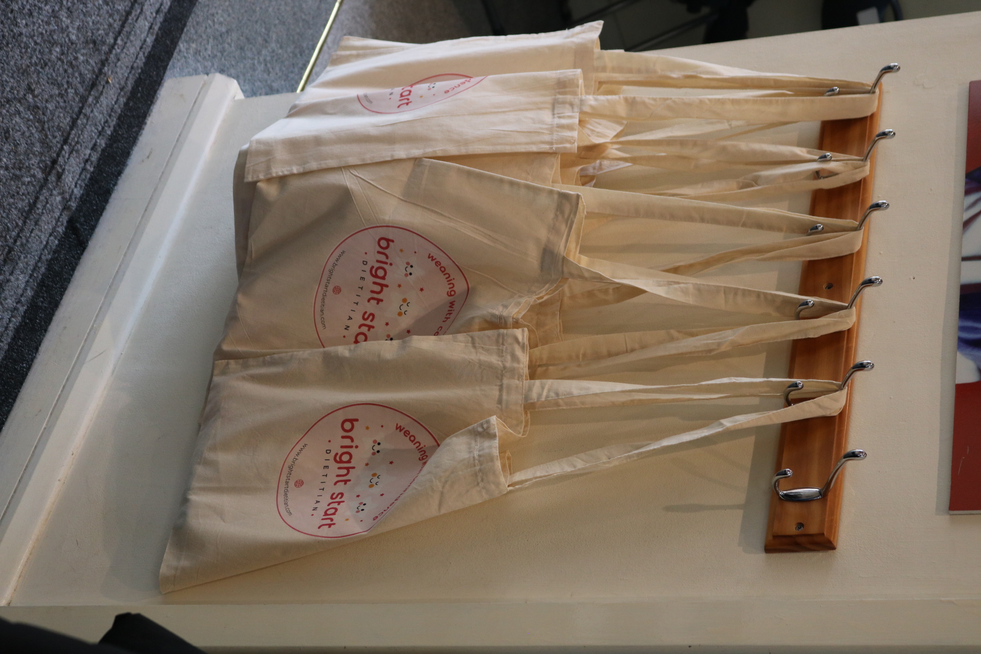 Bright Start Dietitian Weaning with Confidence tote bags ready for workshop attendees