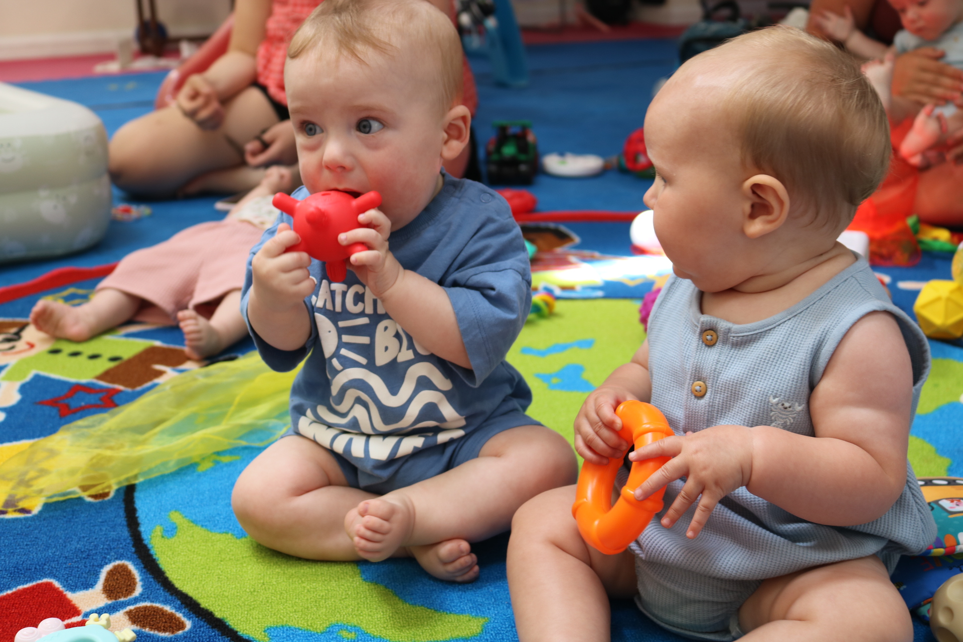 Babies playing together at a Bright Start weaning workshop in Knaresborough